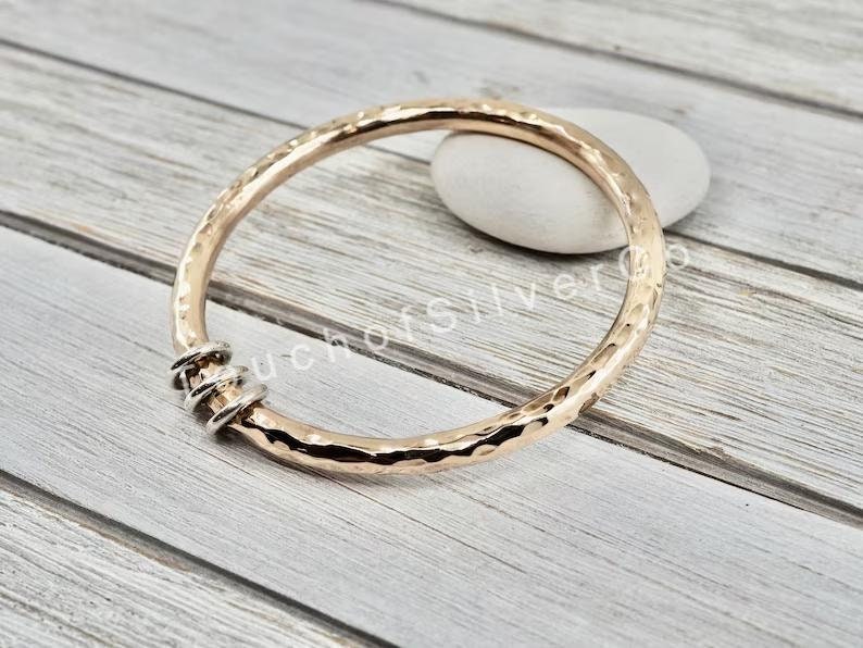 Very heavy Solid Brass bangle with Silver links, Chunky Brass bracelet, Solid Brass bracelet bangle with Silver links Valentine's Day Gift image 3