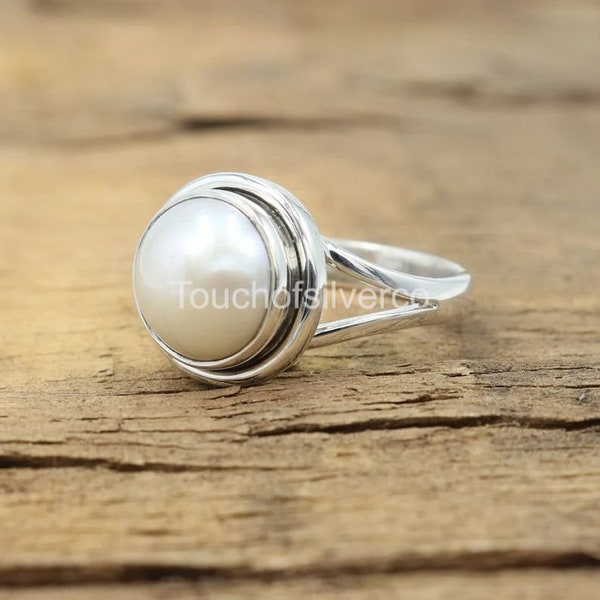 Fresh Water Pearl Ring -Sterling Silver Ring -Engagement Ring -Women Ring -Mother's Day Gift -Minimalist Ring -Handmade Rings - Silver Ring