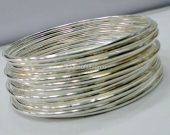 12 PCs Silver Bangles set bracelets, Handmade 925 Sterling Silver Solid Plain Bangles Set Jewelry