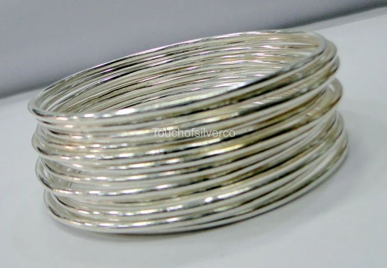 12 PCs Silver Bangles set bracelets, Handmade 925 Sterling Silver Solid Plain Bangles Set Jewelry 画像 1