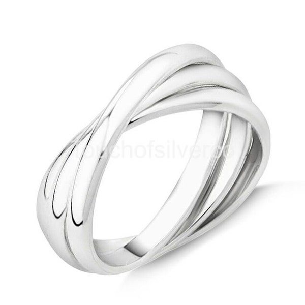 Ineinandergreifender Ring aus 925er Sterlingsilber, Dreifach-Band-Ring, Rollring, Drei-Band-Rollring, Multi-Band-Ring, handgefertigter Ring für Damen