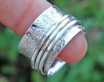 925 Sterling Silver Spinner Ring, Solid Silver Ring, Meditation Worry Ring Anxiety Silver Spinner Ring, Anxiety Ring Multi Band Spinner Ring