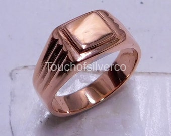 Solid Copper rings for men ,Woman band ring ,Plain mens Jewelry Signet Copper Ring, Mens Pure Copper square ring