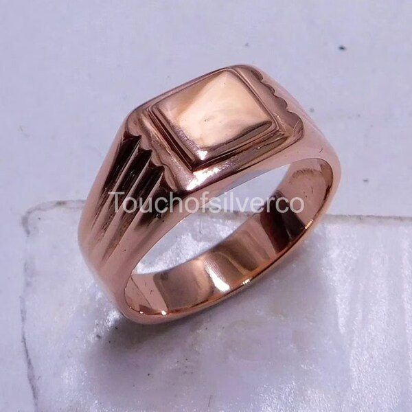 Solid Copper rings for men ,Woman band ring ,Plain mens Jewelry Signet Copper Ring, Mens Pure Copper square ring