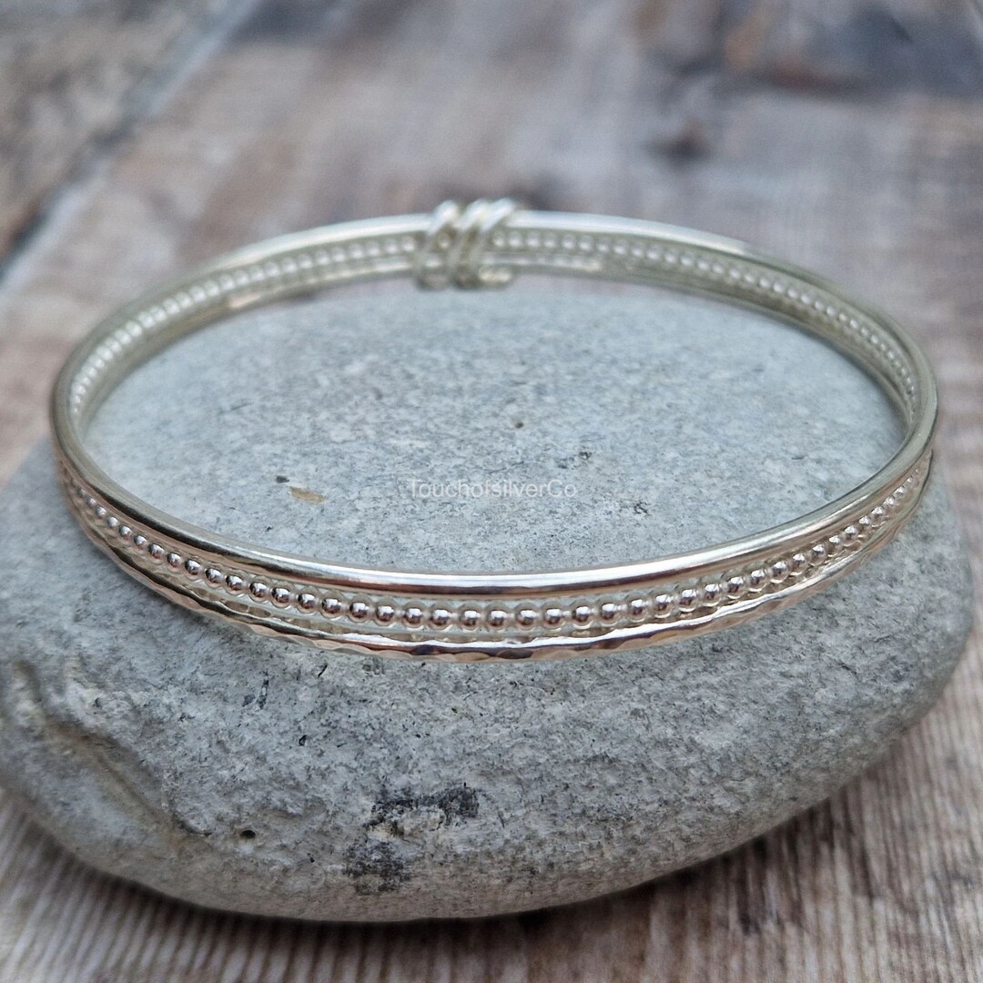 3 Set of Bangles Sterling Silver Bangles Silver Beaded Etsy