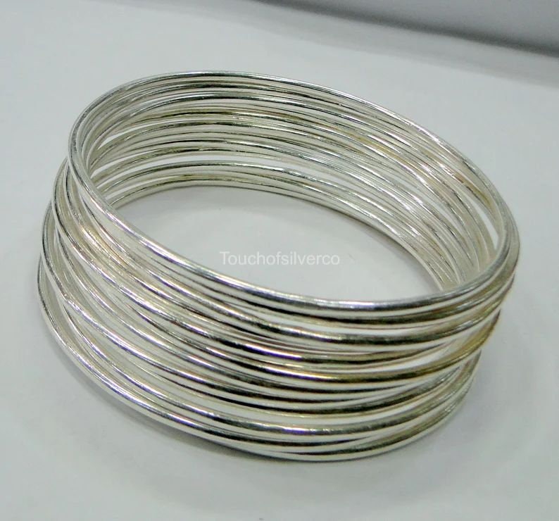 12 PCs Silver Bangles set bracelets, Handmade 925 Sterling Silver Solid Plain Bangles Set Jewelry 画像 3