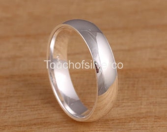 Solid 925 Sterling Silver Plain Wedding Band Ring Comfort Fit D-Shaped Thumb Ring Various Width Men's Ladies Christmas Gift