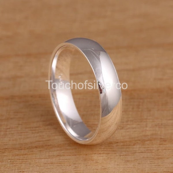 Solid 925 Sterling Silver Plain Wedding Band Ring Comfort Fit D-Shaped Thumb Ring Various Width Men's Ladies Christmas Gift