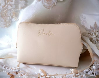 Pochette personalizzabile con nome o monogramma ricamato, per matrimonio o regalo, beauty case elegante in similpelle, kit trousse viaggio