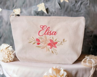 Pochette personalizzabile con nome o monogramma ricamato, per matrimonio o regalo, in cotone organico, kit trousse viaggio