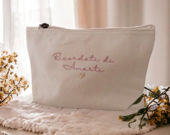 Clutch-Tasche mit individuell gesticktem Motivationssatz, als Geburtstags- oder Weihnachtsgeschenk, aus Bio-Baumwolle, Reise-Kosmetiktaschen-Set