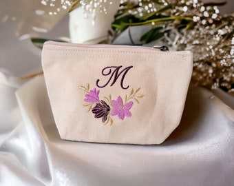 Pochette personalizzabile con nome o monogramma ricamato, per matrimonio o regalo, in cotone organico, kit trousse viaggio