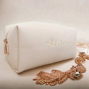Pochette porta trucchi personalizza con nome o monogramma ricamato, per matrimonio o regalo, beauty case in similpelle, kit trousse viaggio