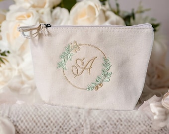 Pochette personalizzabile con nome o monogramma ricamato, per matrimonio o regalo, in cotone organico, kit trousse viaggio