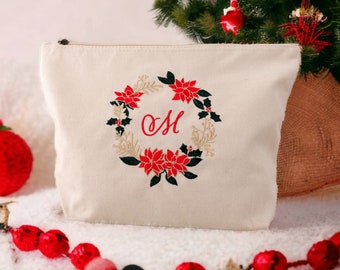 Pochette personalizzabile con nome o monogramma ricamato, per regalo di Natale o matrimonio, in cotone organico, kit trousse viaggio