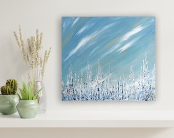 Winter Sky, hand-painted acrylic canvas, semi-abstract painting to hang in the home, modern interior decoration