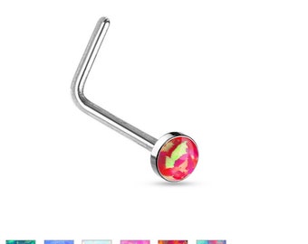 Surgical Steel Opal Stone Ball L Bend Nose Stud 20g 6mm - Choose Colour