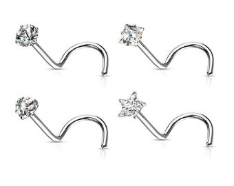 Surgical Steel Prong Set Shape CZ Nose Screw 20g 6mm