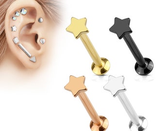 Star Top Internally Threaded 316L Surgical Steel Labret, Monroe, Cartilage Stud - Choose Colour