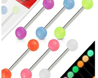 Surgical Steel Acrylic Glow in the Dark Ball Tongue Bar - 14g - Colour & Length Choice