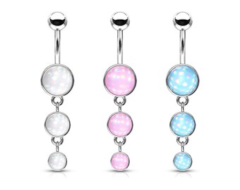 Triple Round Illuminating Stone Drop Dangle 316L Surgical Steel Belly Button Navel Rings