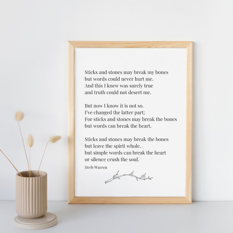 Sticks and Stones Poem Poem Wall Art Digital Download 5x7 8x10 11x14