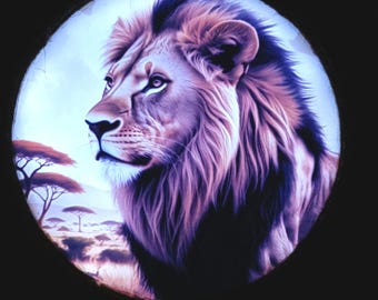 Obraz z lwem, oświetleniem ogrodowym zasilanym energią słoneczną, zewnętrzny, podświetlany