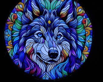 Łapacz słońca w kształcie wilka zasilany energią słoneczną (sztuczne szkło witrażowe)