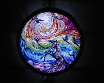 Dekoracja ogrodowa zasilana energią słoneczną, podświetlany obraz ogrodowy z jednorożcem