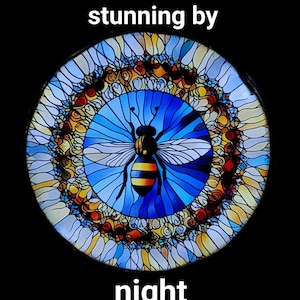 Solar powered garden bee light garden decor Suncatcher faux stained glass bee jute string/copper edge wrap