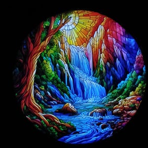 Solar garden lights Waterfall Wall Art: Stained Glass effect Garden Decor (8 inch)