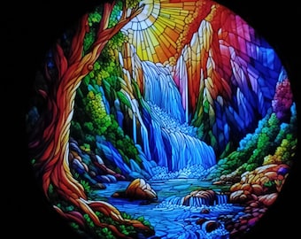 Lampy ogrodowe solarne, wodospad, dekoracja ścienna: dekoracja ogrodowa z efektem witrażu (8 cali)