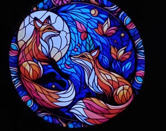 Łapacz słońca w kształcie lisa, dekoracja ogrodowa ze sztucznego witrażu, zasilana energią słoneczną/baterią