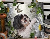 Shih Tzu Daisy And Butterfly Quilted Tote Bag, Patchwork Tote bag, Shih Tzu Shoulder Bag, Shih Tzu Handbag, Shih Tzu Lover Gift TD_MT281202