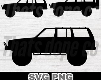 May include: Silhouette of a black SUV with a roof rack and luggage on top. The vehicle is facing the right side of the image. The image is a digital illustration.