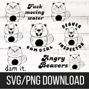 Angry Beaver, Happy Beaver, archivos divertidos diseños SVG/PNG 7, calcomanías Vector Cricut