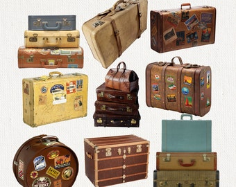 9 PNG Vintage Suitcase clipart, stock image, Instant Download, Suitcase clip art, home decor, wall art