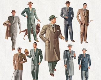 Retro Men Fashion Images 40s, Clipart Digital Download, Printable PNG Image, Digital magazine