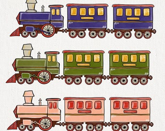 6 PNG Vintage train clipart - Watercolor trains, Create a Train Clipart Digital Instant Download, Watercolor Clip Art