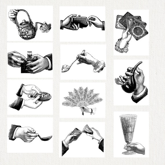 HANDS: 19世紀の手のイラスト集 19 PNG Images I Vintage Victorian Hand | 1880s Antique Hands