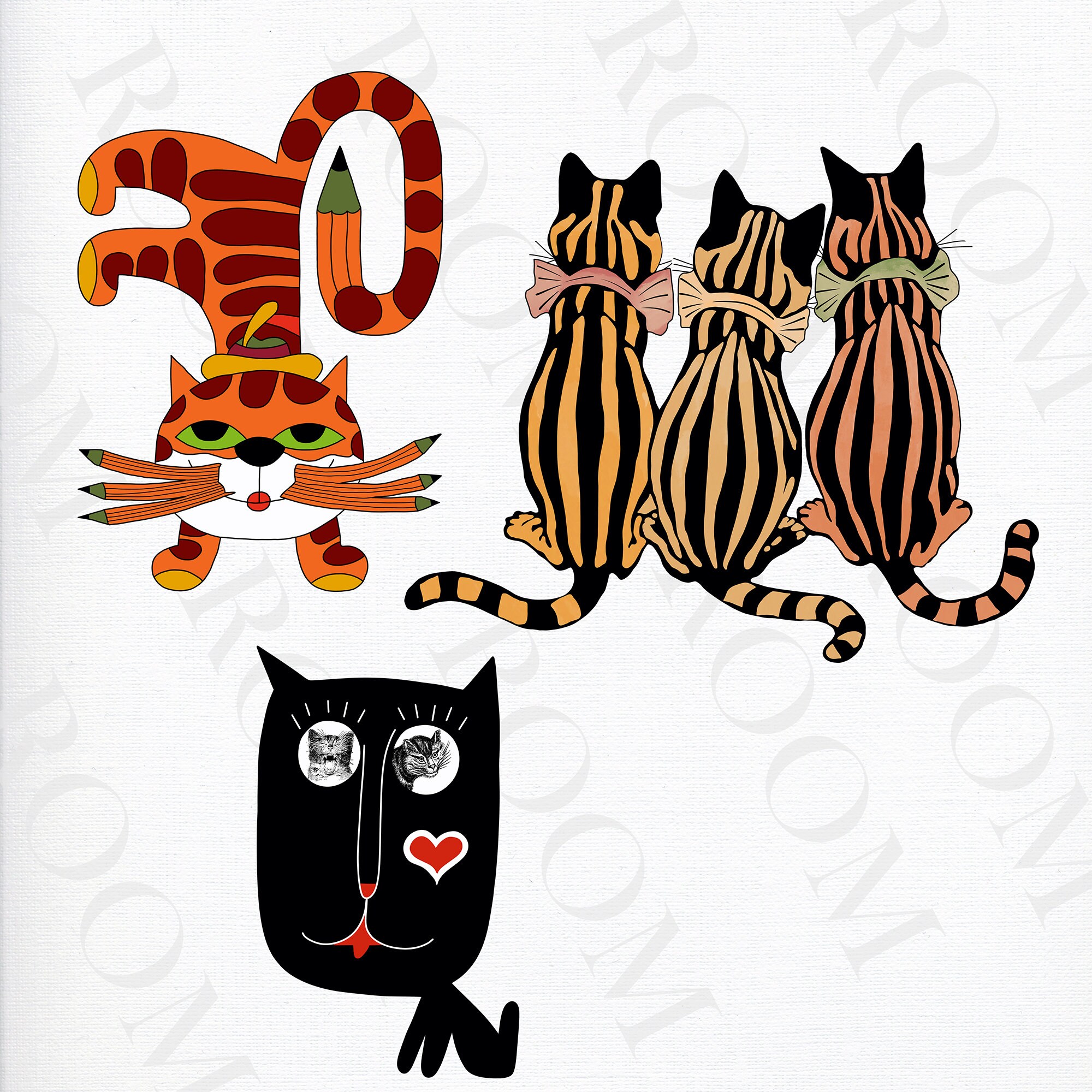 Cute Cat Clipart Set - Kawaii Cats Clipart - Cats PNG - Instant ...