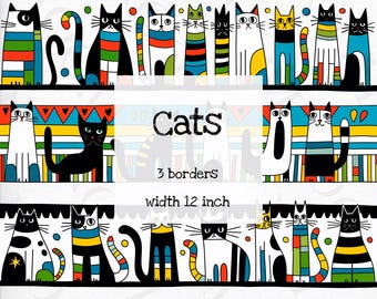 Cute Cats Borders Clipart, Cat PNG, Border Clip Art, Cat Png, Instant Download, Valentines Decoration, Decorative elements