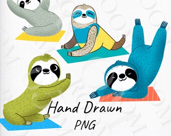 Yoga Sloth Poses, Animal Yoga Pose, Funny Sloth, Watercolor Sloth Clipart, Animal Yoga Art, Cute Sloth Gifts, Calm Down Activity, Bundle