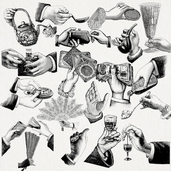 19 PNG Images I Vintage Victorian Hand | 1880s Antique Hands Clipart | Instant Digital Download PNG