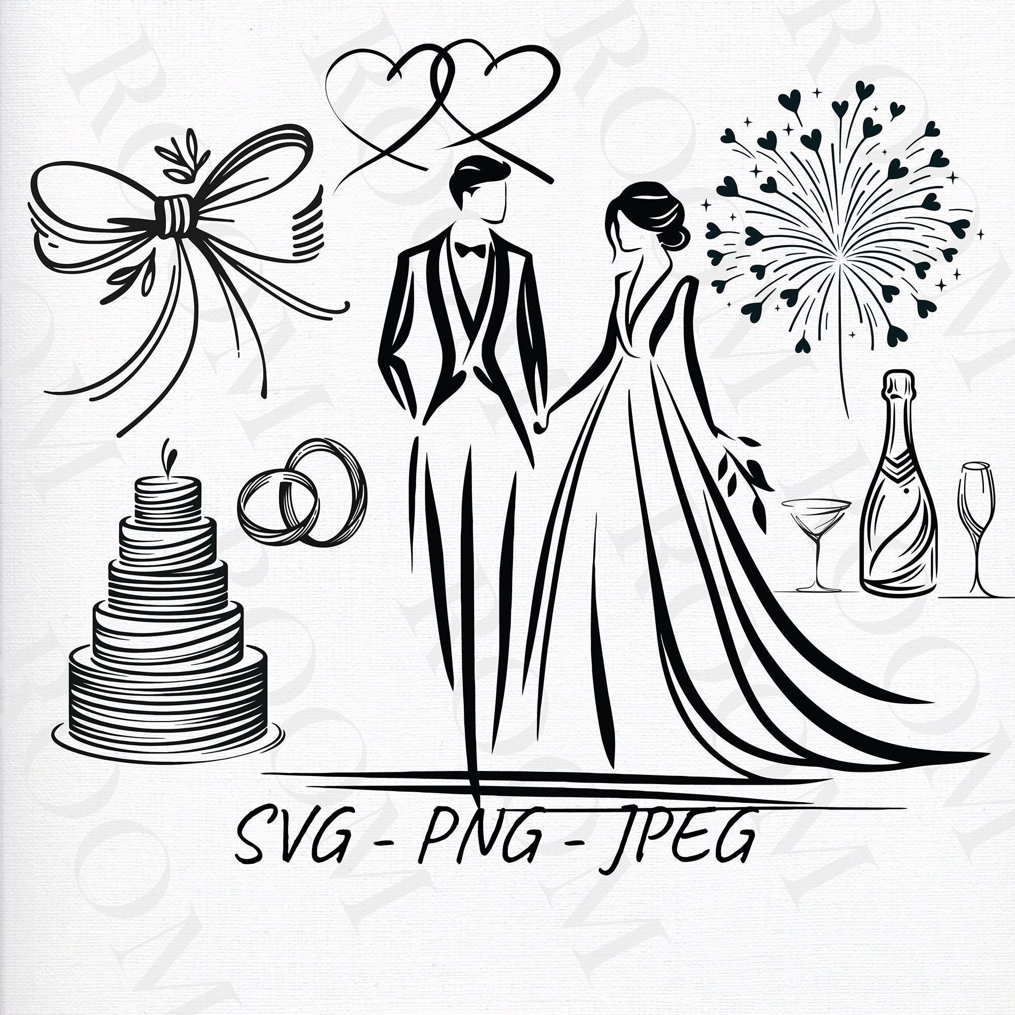 Hand Drawn Wedding Timeline Icons, SVG & PNG Files, Wedding Clip Art ...
