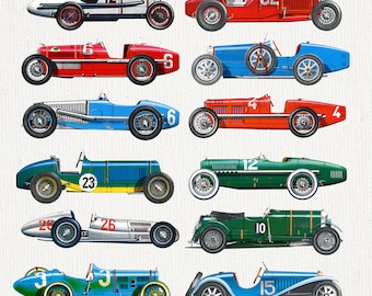Vintage cars decor clip art. Png Illustrations. Vintage sport cars. Cars 60s, 50s