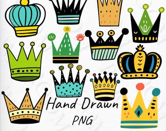Hand drawn Crown Clipart, princess crown, King crown, transparent background, high quality, PNG images