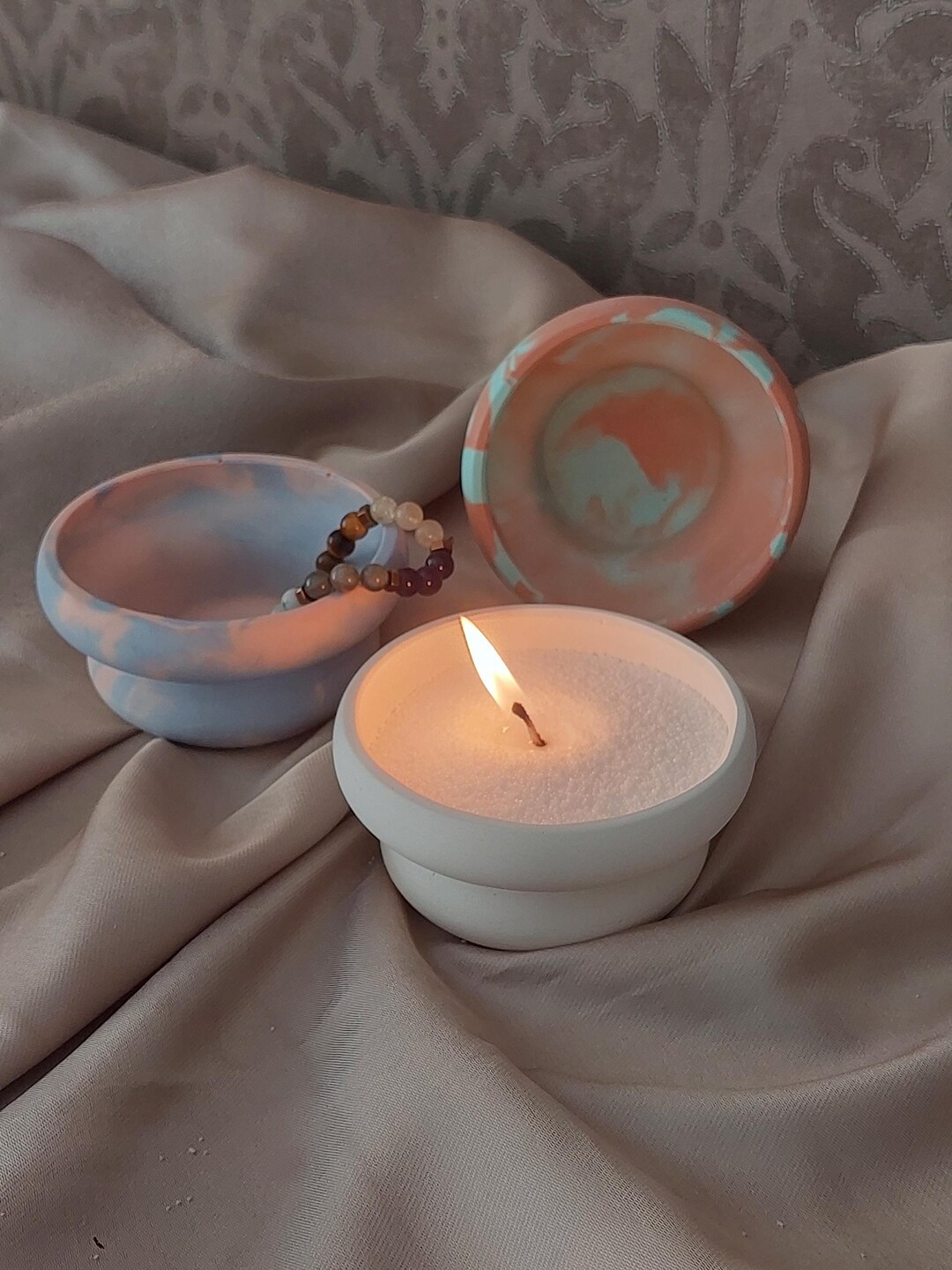 Pearl Powder Candle, Minimalist Decor, Concrete Candle Holder, Gift For ...