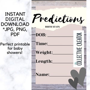 Baby Shower Game Printable, Baby Birth Predictions, Gender Neutral, Printable Shiplap Shower Game, Instant Download, DIGITAL DOWNLOAD