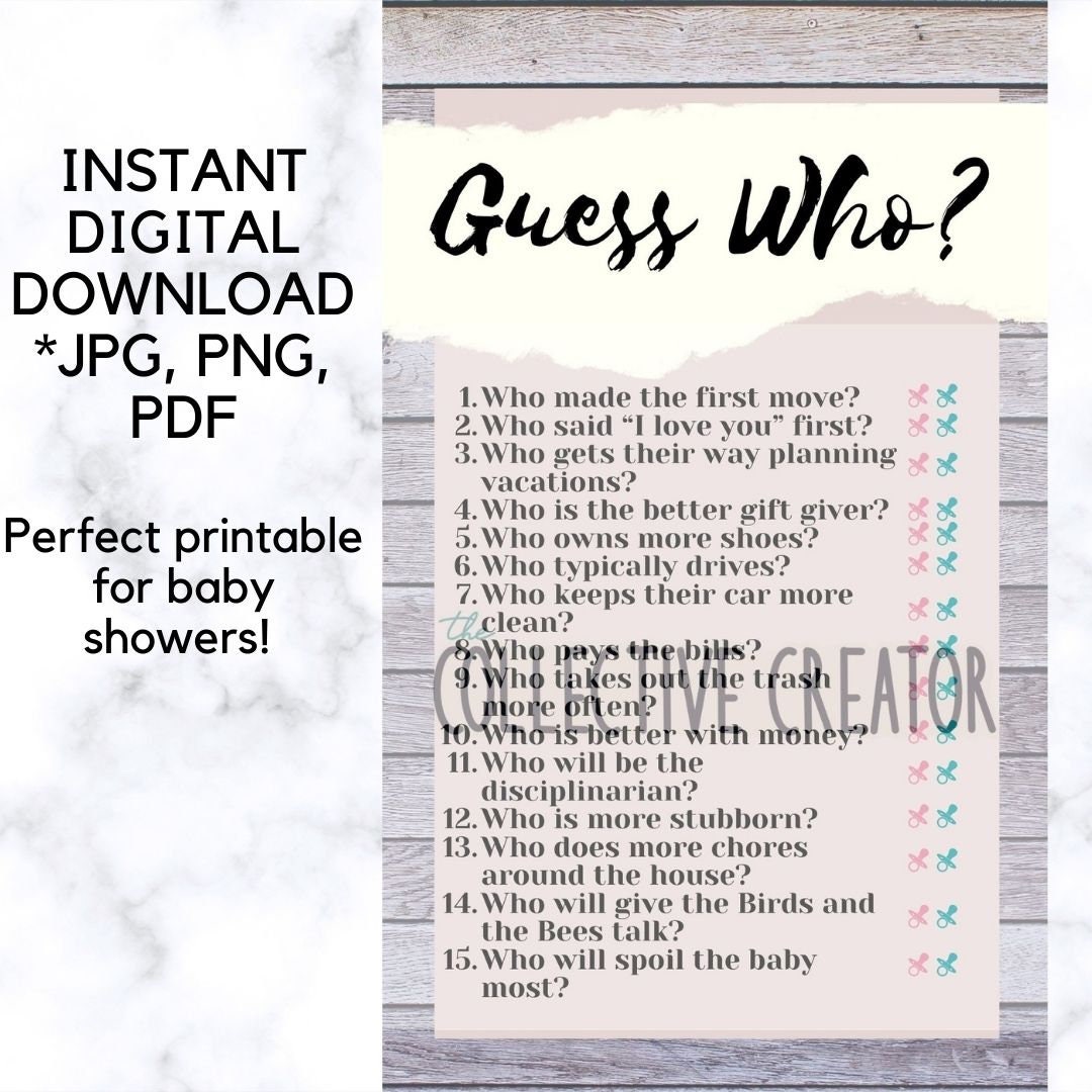 Baby Shower Game Printable, Guess Who Game, Gender Neutral, Printable ...